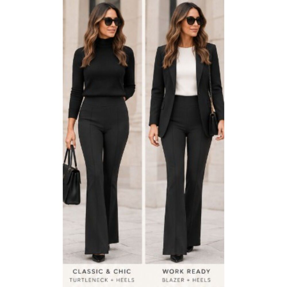 SPANX Flare Dress Pants Womens Black Pull On Seam NWT 20252R Retail
